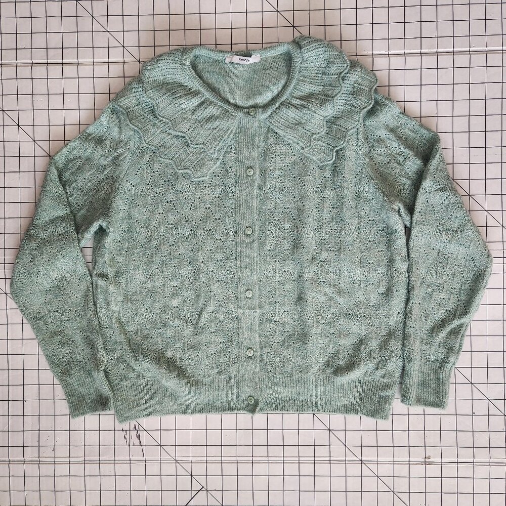 George Super Soft Sage Mint Green Scallop Collar Pointelle Cardigan Size L